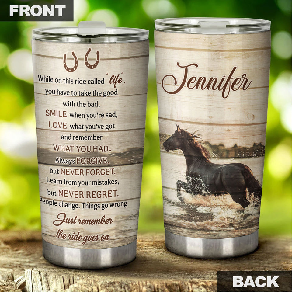 Camellia Personalized Horse Life Stainless Steel Tumbler - Double-Walled Insulation Vacumm Flask - Gift For Horse Lovers, Cowgirls, Cowboys, Perfect Christmas, Thanksgiving Gift
