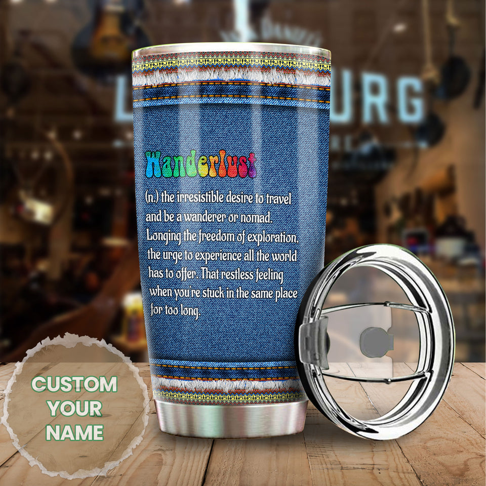 Camellia Personalized Hippie Wanderlust Definition Stainless Steel Tumbler- Sweat-Proof Double Wall Travel Cup With Lid