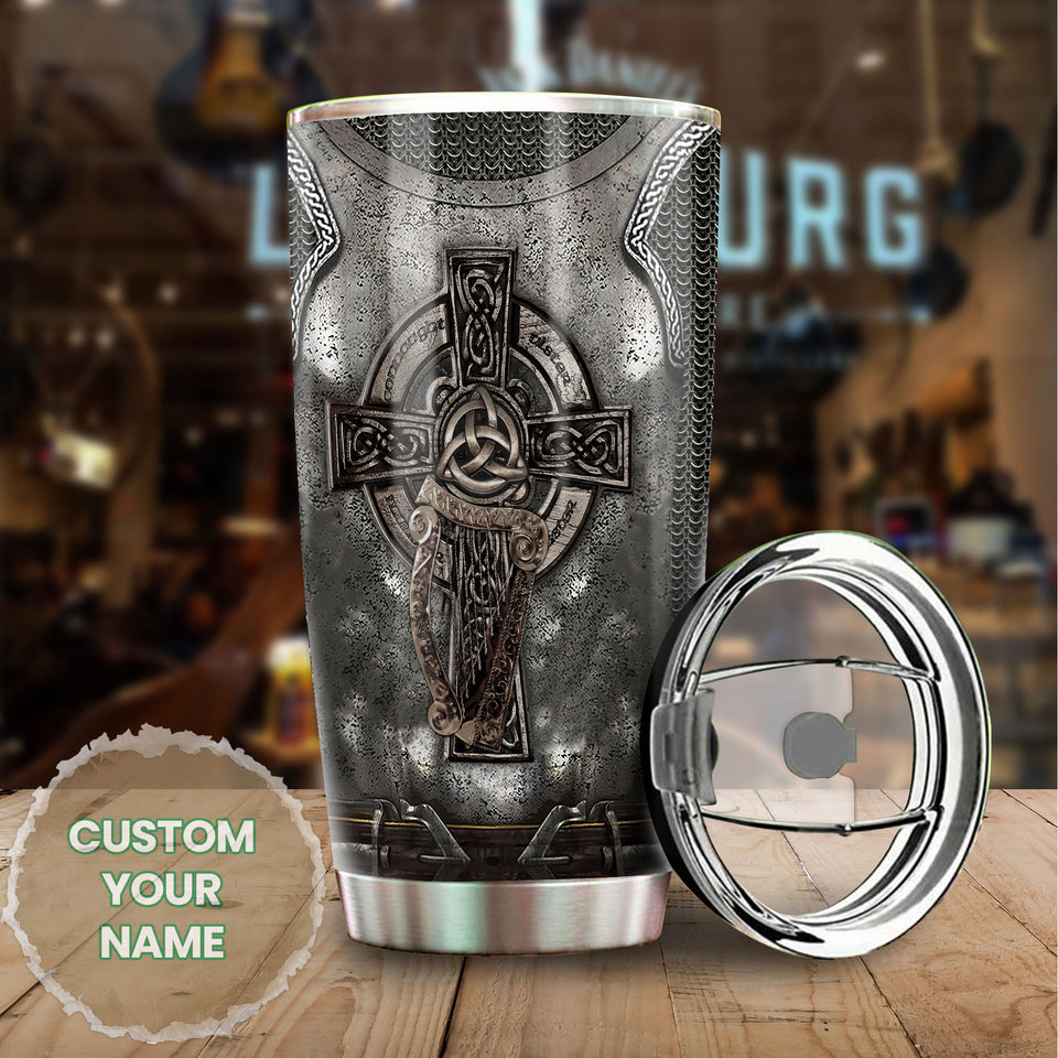Camellia Persionalized Irish Armor Stainless Steel Tumbler - Customized Double - Walled Insulation Travel Thermal Cup With Lid