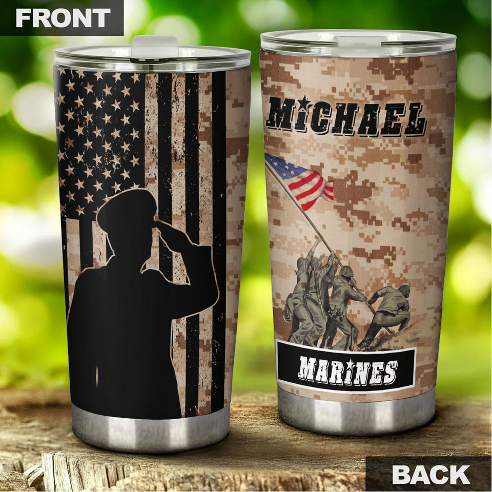 Camellia Personalized United States Marine Corps Stainless Steel Tumbler-Sweat-Proof Double Wall Travel Cup With Lid 03