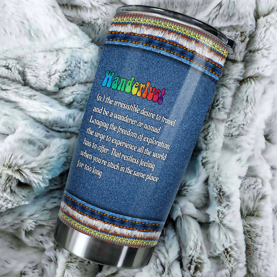 Camellia Personalized Hippie Wanderlust Definition Stainless Steel Tumbler- Sweat-Proof Double Wall Travel Cup With Lid
