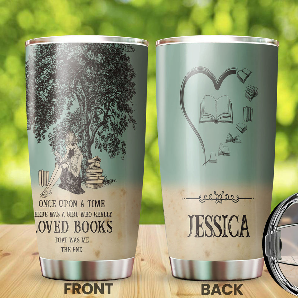 Camellia Personalized Once Upon A Time There Was A Girl Who Really Loved Books Stainless Steel Tumbler - Double-Walled Insulation Vacumm Flask - Gift For Book Lovers, Nerd, International Book Day