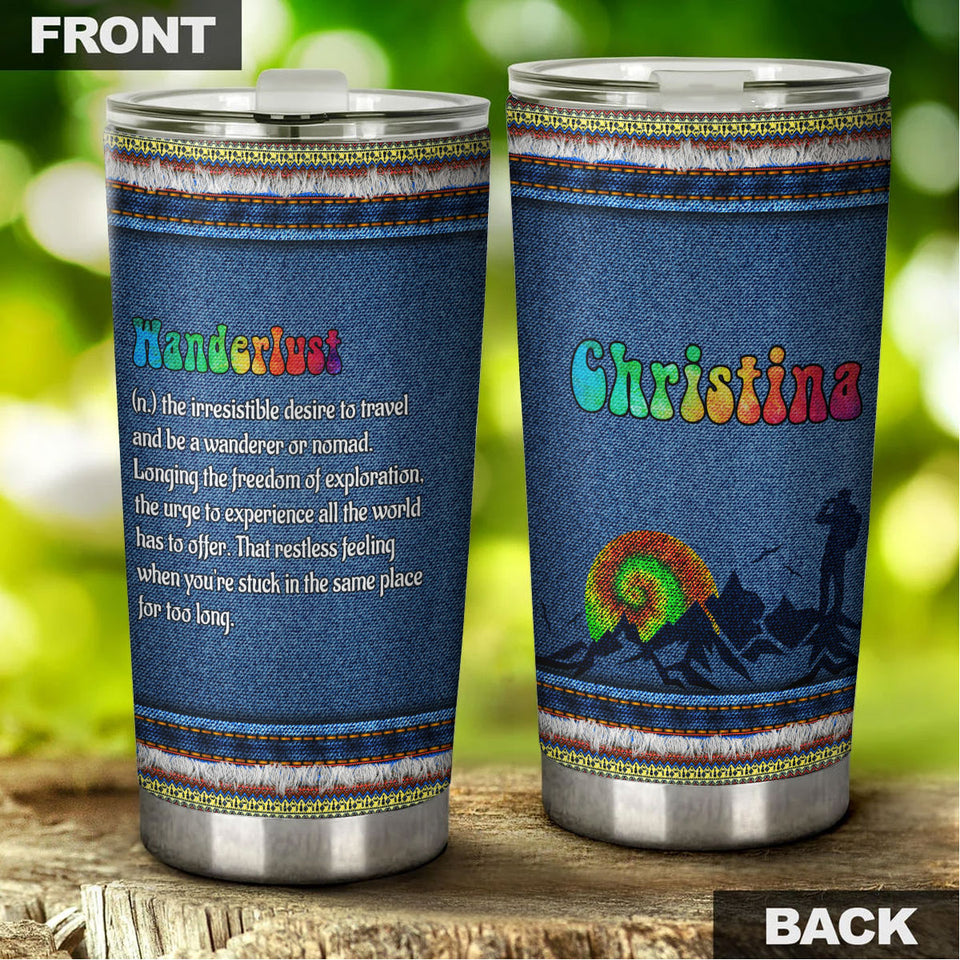 Camellia Personalized Hippie Wanderlust Definition Stainless Steel Tumbler- Sweat-Proof Double Wall Travel Cup With Lid