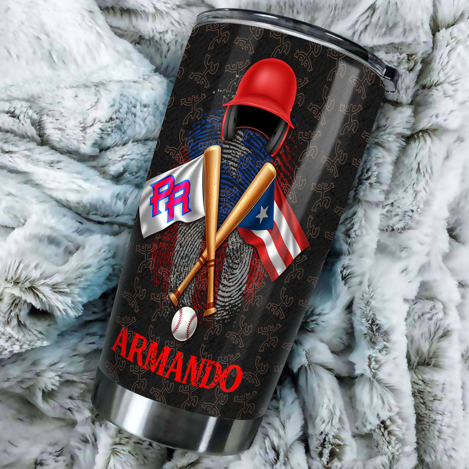 Camellia Persionalized 3D Baseball Puerto Rican Blood Runs Through My Veins Basketball Stainless Steel Tumbler - Customized Double - Walled Insulation Travel Thermal Cup With Lid Gift For Baseball Player