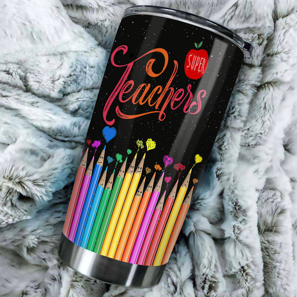 Camellia Persionalized 3D Colorful Pencil Super Teacher Stainless Steel Tumbler - Customized Double - Walled Insulation Travel Thermal Cup With Lid Gift For Teacher