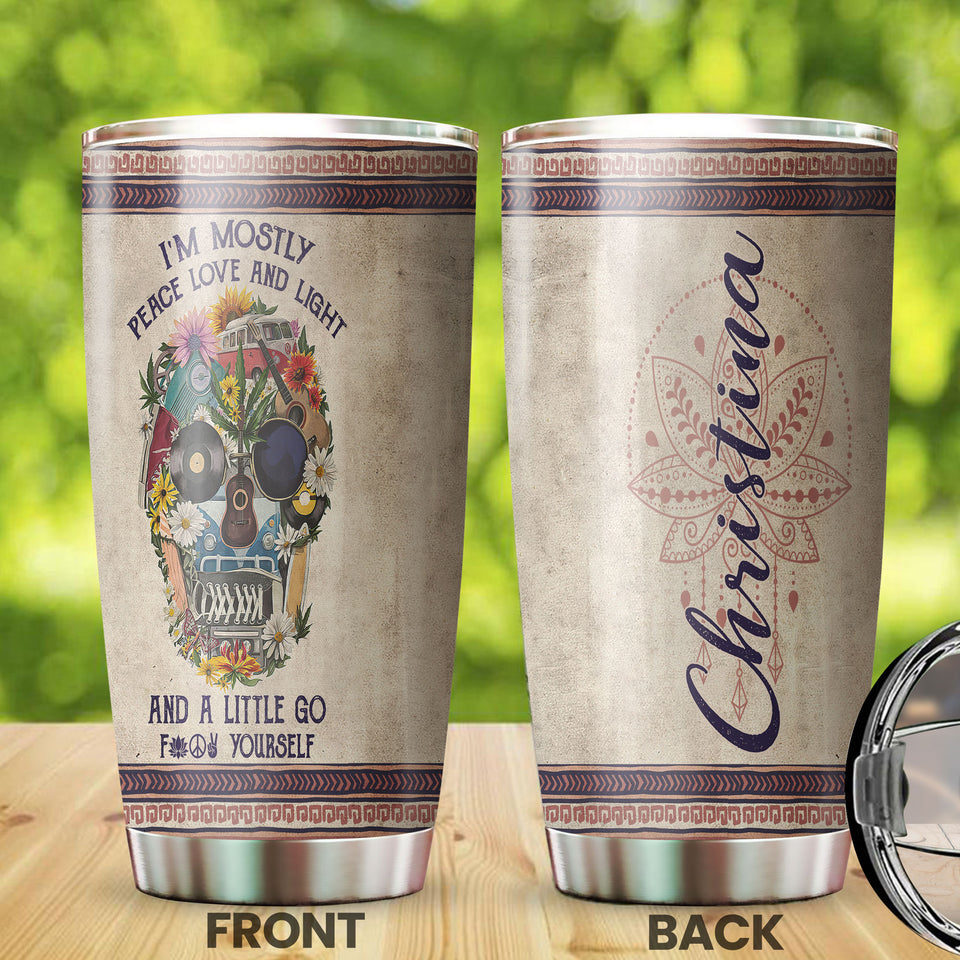 Camellia Personalized Hippie Retro Skull I'm Mostly Peace Love And Light Stainless Steel Tumbler-Sweat-Proof Double Wall Travel Cup With Lid