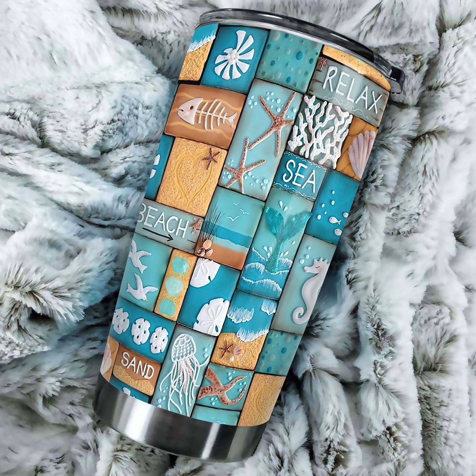 Camellia Personalized Beach Lover Stainless Steel Tumbler - Customized Double-Walled Insulation Travel Thermal Cup With Lid