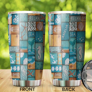 Camellia Personalized Beach Lover Stainless Steel Tumbler - Customized Double-Walled Insulation Travel Thermal Cup With Lid