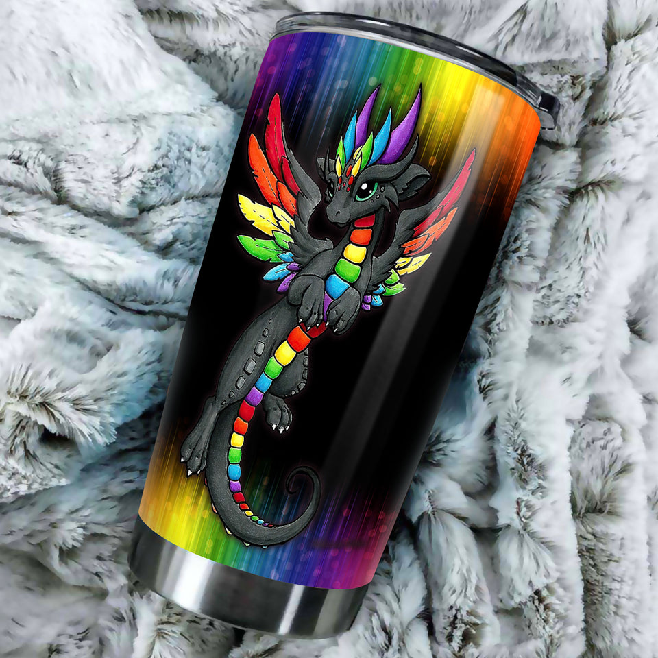 Camellia Persionalized LGBT Dragon Dont Afraid To Show Your True Color Stainless Steel Tumbler - Customized Double - Walled Insulation Travel Thermal Cup With Lid