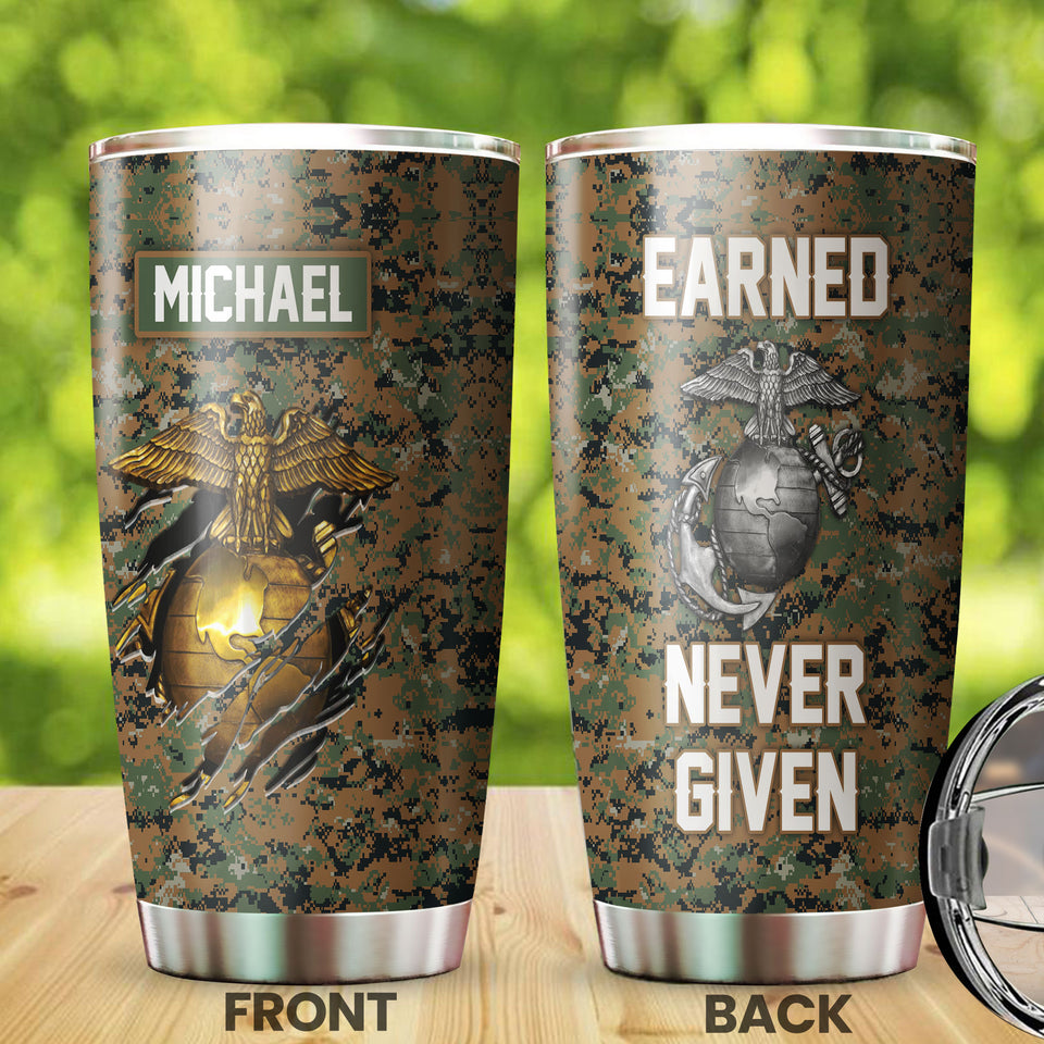 Camellia Personalized Marine Corps Learned Never Given Stainless Steel Tumbler-Sweat-Proof Double Wall Travel Cup With Lid
