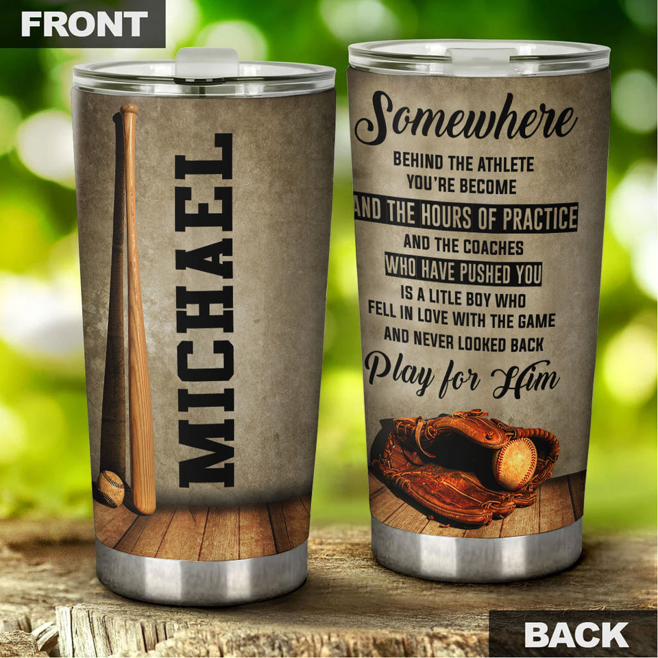 Camellia Persionalized Baseball Play For Him Stainless Steel Tumbler - Customized Double - Walled Insulation Travel Thermal Cup With Lid Gift For Baseball Player