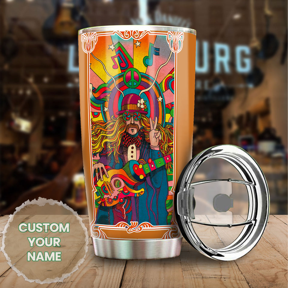 Camellia Personalized Hippie Rock And Roll Man with Guitar Stainless Steel Tumbler-Sweat-Proof Double Wall Travel Cup With Lid Gift For Rock Music Fan