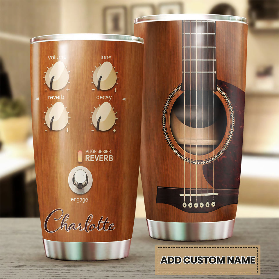 Camellia Personalized 3D Arcoustic Guitar Stainless Steel Tumbler - Customized Double-Walled Insulation Music Thermal Cup With Lid Gift For Guitarist