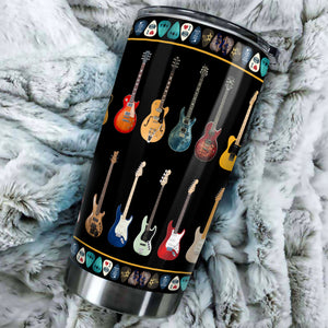 Camellia Personalized Colorful Guitar Stainless Steel Tumbler - Customized Double-Walled Insulation Travel Thermal Cup With Lid Gift For Guitarist