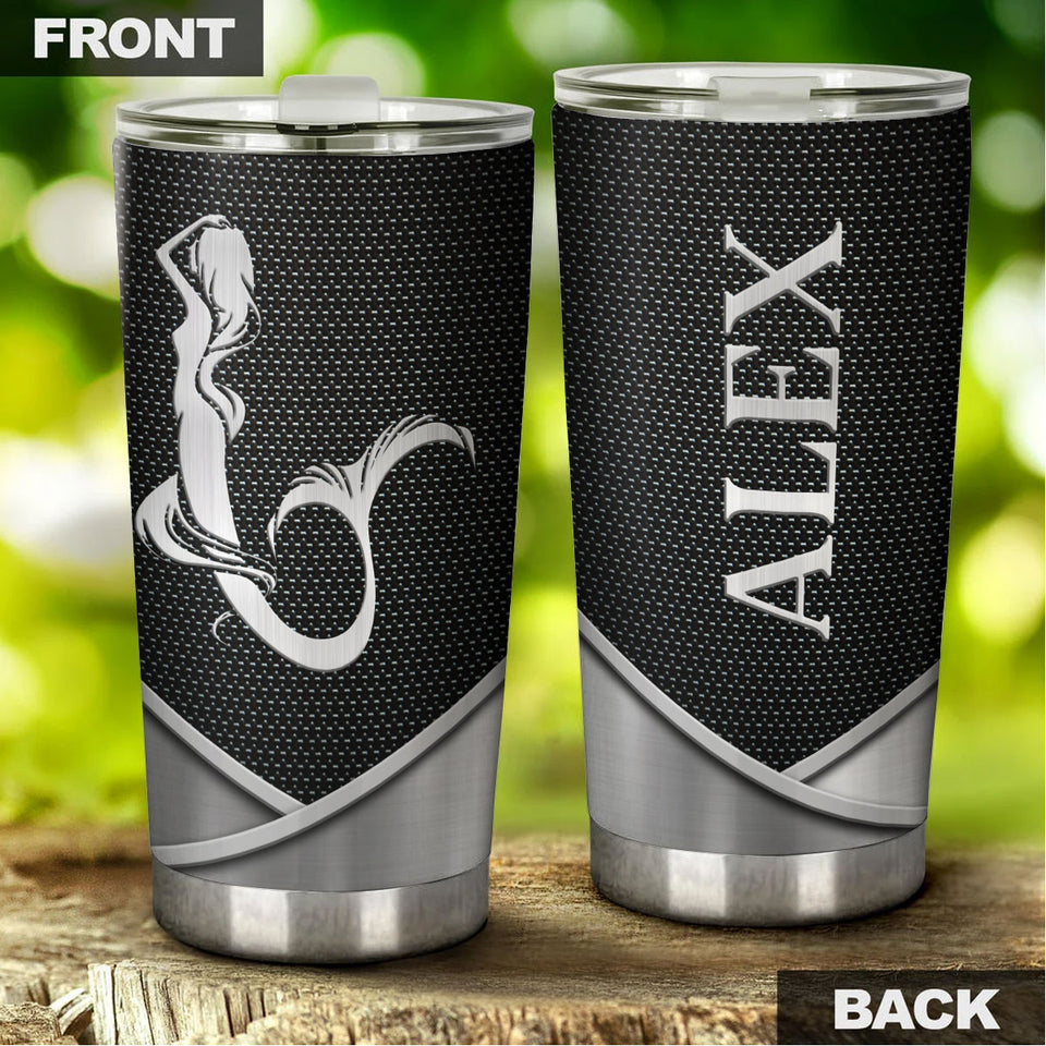 Camellia Personalized Mermaid Sliver Style Stainless Steel Tumbler-Double-Walled Insulation Travel Cup With Lid