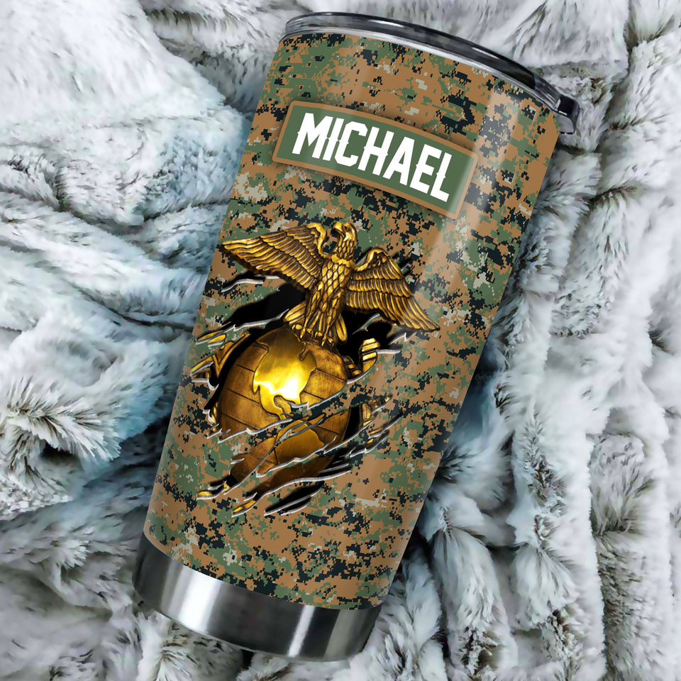 Camellia Personalized Marine Corps Learned Never Given Stainless Steel Tumbler-Sweat-Proof Double Wall Travel Cup With Lid