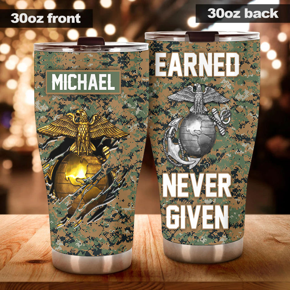 Camellia Personalized Marine Corps Learned Never Given Stainless Steel Tumbler-Sweat-Proof Double Wall Travel Cup With Lid