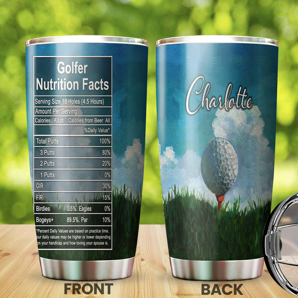 Camellia Personalized Golfer Nutrition Facts Stainless Steel Tumbler-Double-Walled Travel Therma Cup With Lid Gift For Golf Player 02