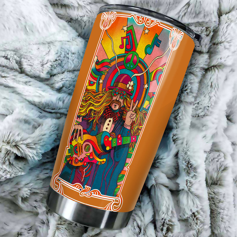 Camellia Personalized Hippie Rock And Roll Man with Guitar Stainless Steel Tumbler-Sweat-Proof Double Wall Travel Cup With Lid Gift For Rock Music Fan