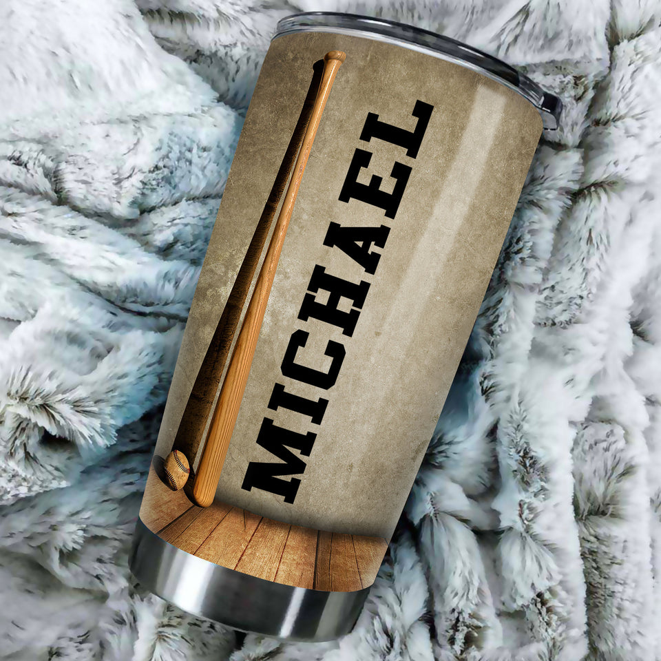 Camellia Persionalized Baseball Play For Him Stainless Steel Tumbler - Customized Double - Walled Insulation Travel Thermal Cup With Lid Gift For Baseball Player