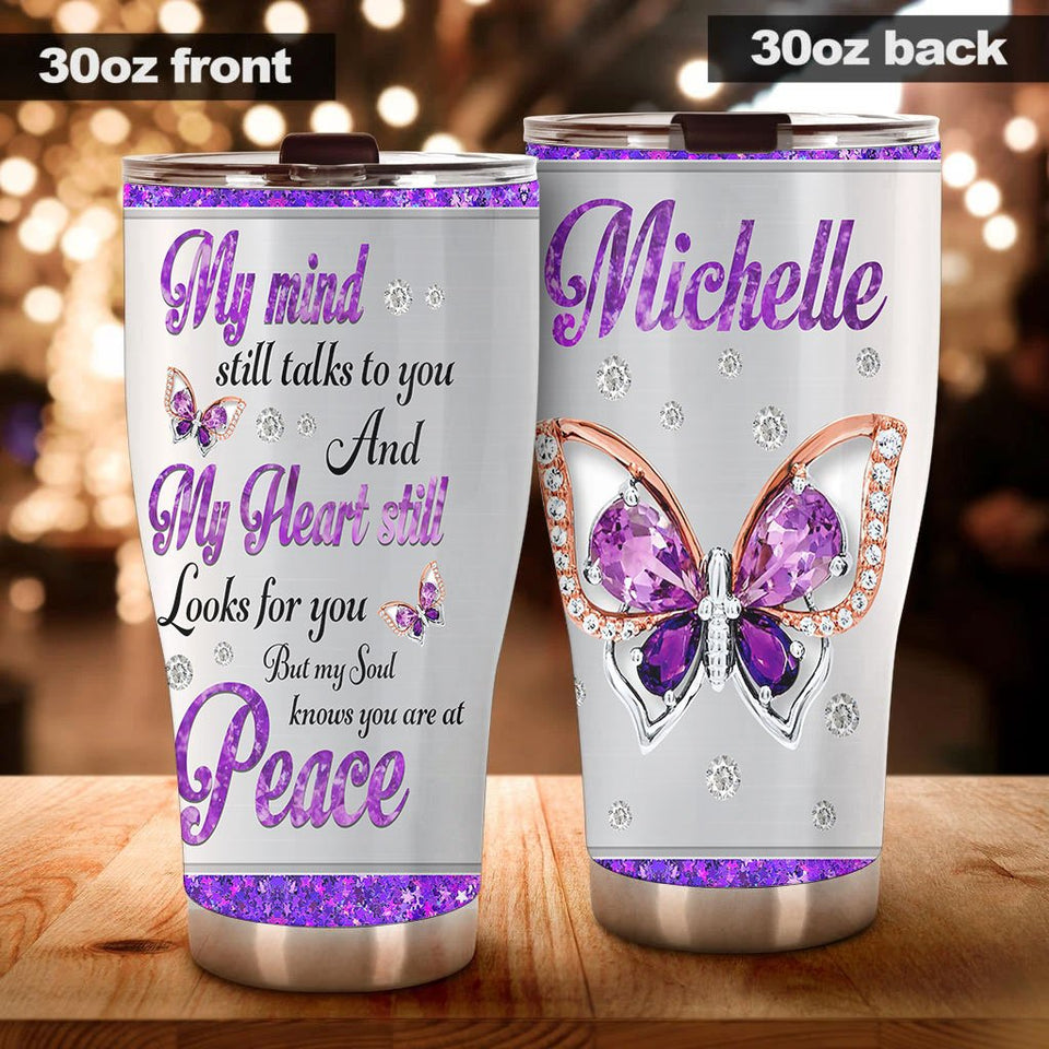 Camellia Personalized Butterfly My Soul Know You Are At Peace Stainless Steel Tumbler - Double-Walled Insulation Vacumm Flask - For Thanksgiving, Memorial Day, Christians, Christmas Gift