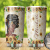 Camellia Personalized Black Women Sunflower Stainless Steel Tumbler - Double-Walled Insulation Vacumm Flask - Gift For Black Queen, International Women's Day, Hippie Girls