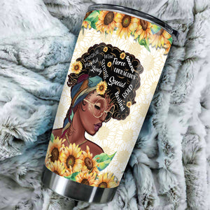 Camellia Personalized Black Women Sunflower Stainless Steel Tumbler - Double-Walled Insulation Vacumm Flask - Gift For Black Queen, International Women's Day, Hippie Girls
