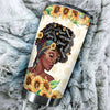 Camellia Personalized Black Women Sunflower Stainless Steel Tumbler - Double-Walled Insulation Vacumm Flask - Gift For Black Queen, International Women's Day, Hippie Girls