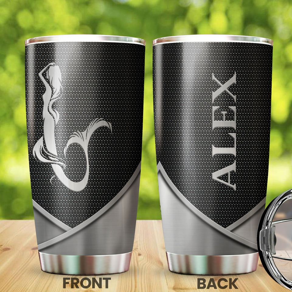 Camellia Personalized Mermaid Sliver Style Stainless Steel Tumbler-Double-Walled Insulation Travel Cup With Lid