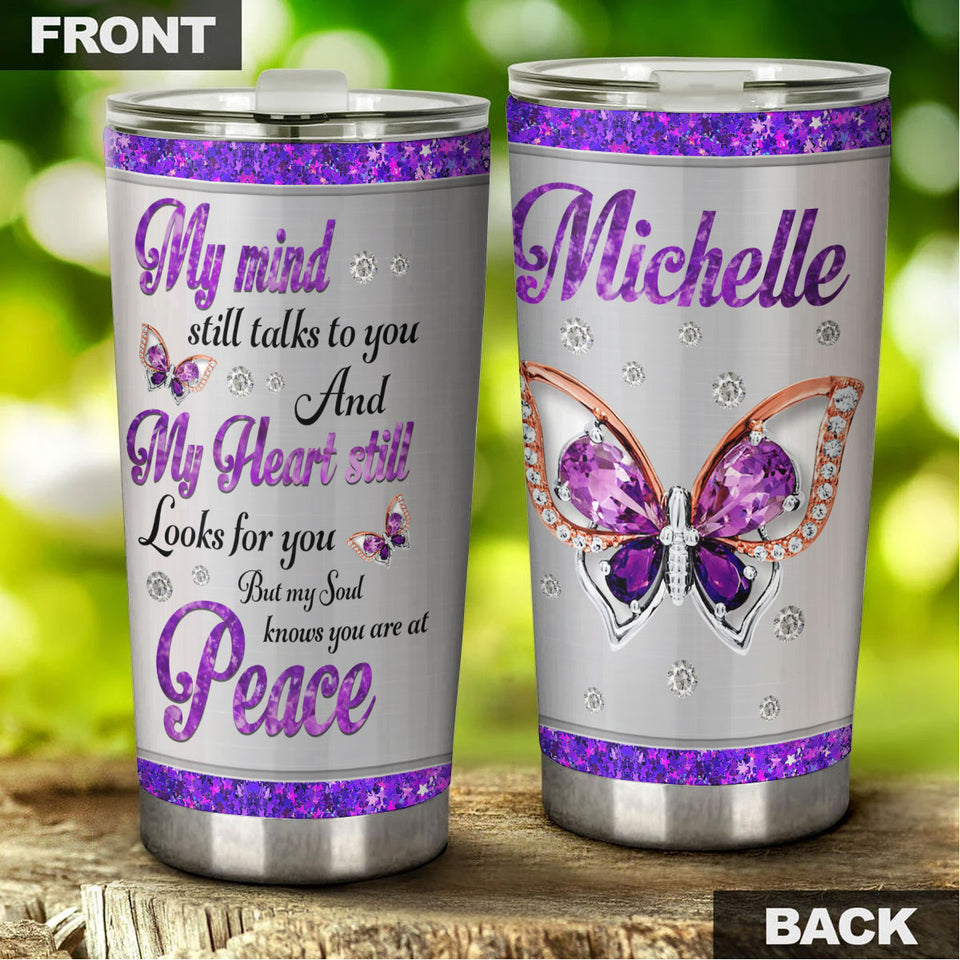 Camellia Personalized Butterfly My Soul Know You Are At Peace Stainless Steel Tumbler - Double-Walled Insulation Vacumm Flask - For Thanksgiving, Memorial Day, Christians, Christmas Gift