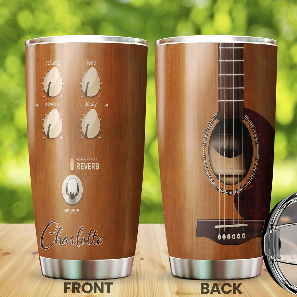 Camellia Personalized 3D Arcoustic Guitar Stainless Steel Tumbler - Customized Double-Walled Insulation Music Thermal Cup With Lid Gift For Guitarist