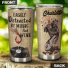 Camellia Personalized Black Woman Easily Distracted By Music And Wine  Stainless Steel Tumbler-Thermal Flask Travel Therma Cup With Lid Gift For Black Woman