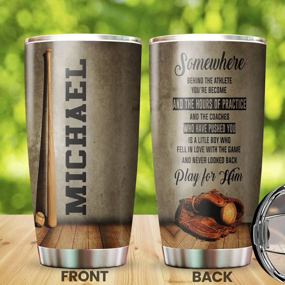 Camellia Persionalized Baseball Play For Him Stainless Steel Tumbler - Customized Double - Walled Insulation Travel Thermal Cup With Lid Gift For Baseball Player