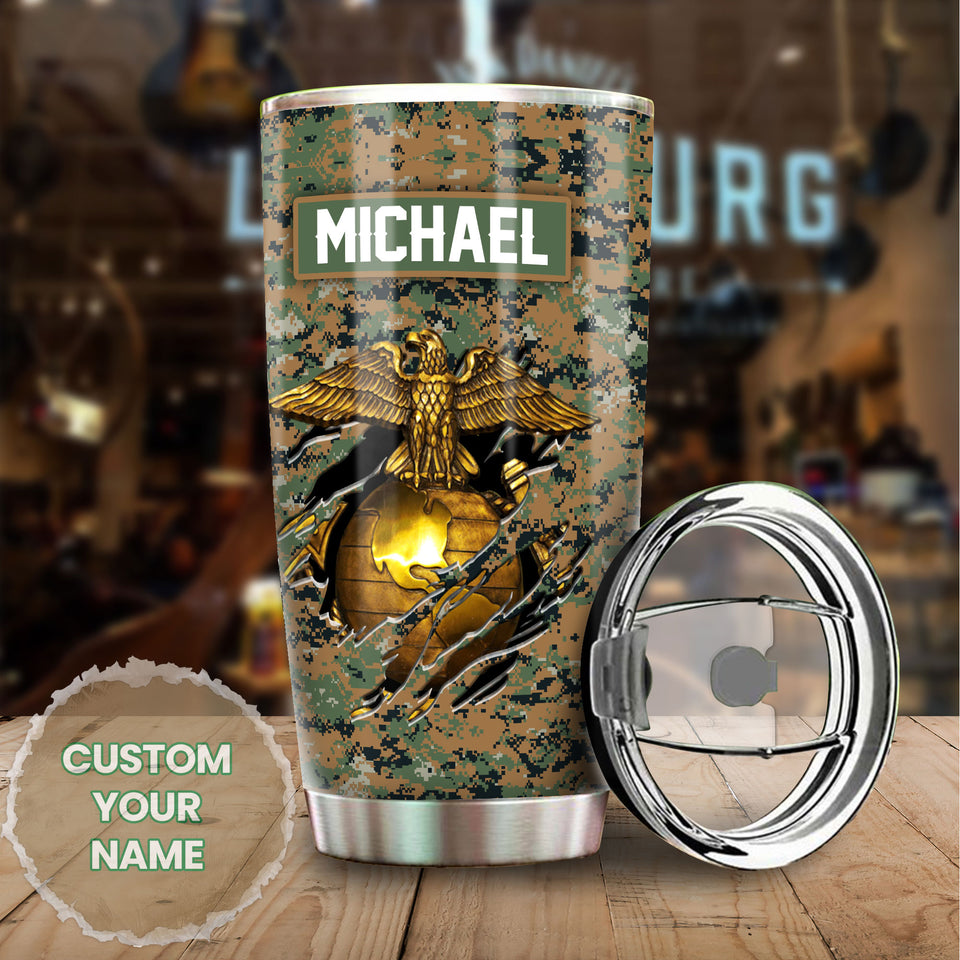 Camellia Personalized Marine Corps Learned Never Given Stainless Steel Tumbler-Sweat-Proof Double Wall Travel Cup With Lid