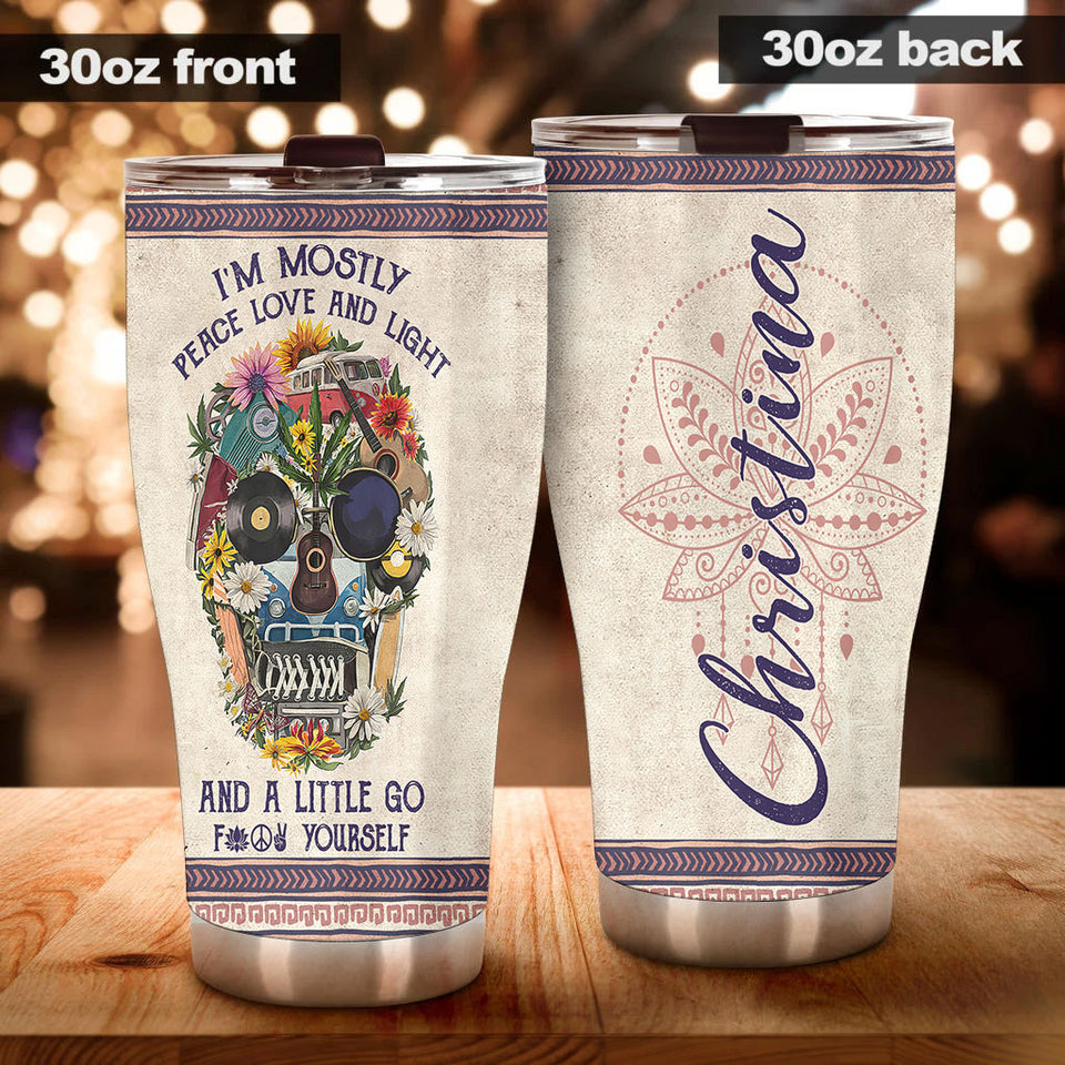Camellia Personalized Hippie Retro Skull I'm Mostly Peace Love And Light Stainless Steel Tumbler-Sweat-Proof Double Wall Travel Cup With Lid