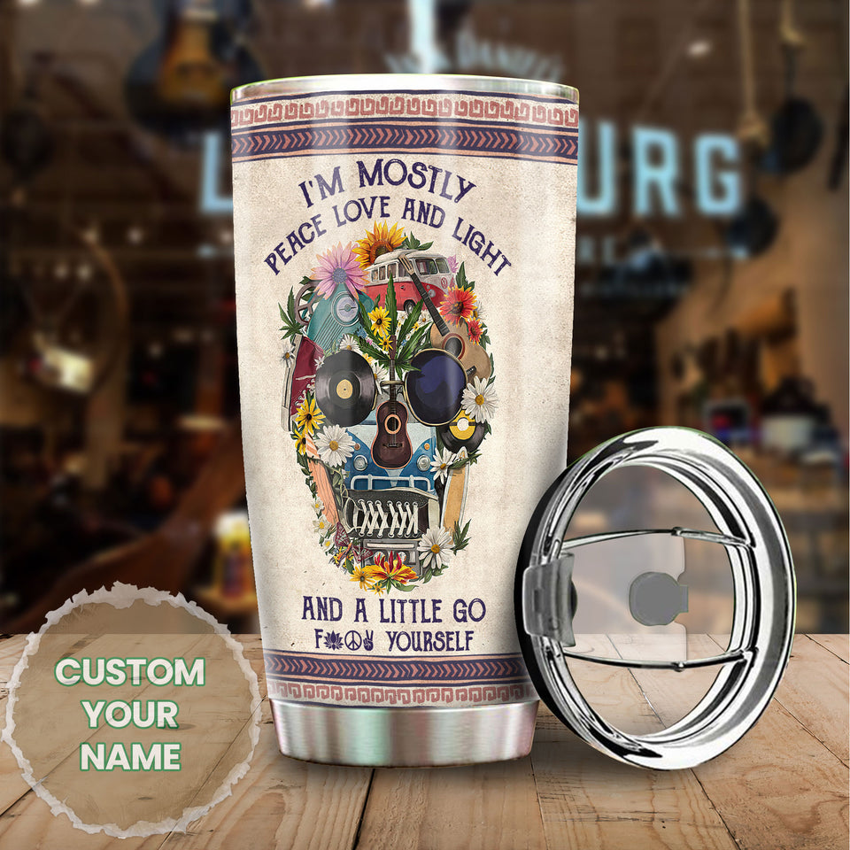 Camellia Personalized Hippie Retro Skull I'm Mostly Peace Love And Light Stainless Steel Tumbler-Sweat-Proof Double Wall Travel Cup With Lid