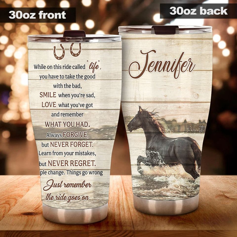 Camellia Personalized Horse Life Stainless Steel Tumbler - Double-Walled Insulation Vacumm Flask - Gift For Horse Lovers, Cowgirls, Cowboys, Perfect Christmas, Thanksgiving Gift