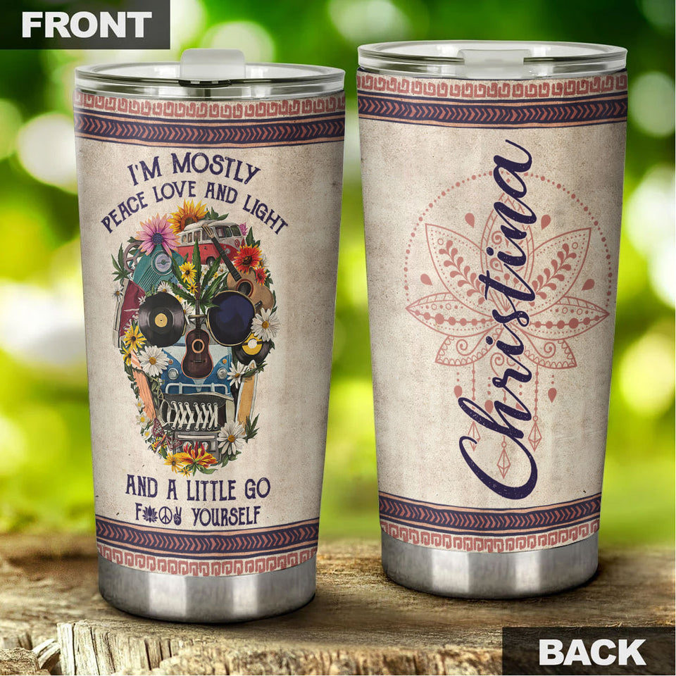 Camellia Personalized Hippie Retro Skull I'm Mostly Peace Love And Light Stainless Steel Tumbler-Sweat-Proof Double Wall Travel Cup With Lid