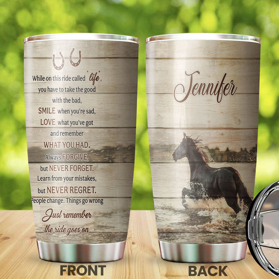 Camellia Personalized Horse Life Stainless Steel Tumbler - Double-Walled Insulation Vacumm Flask - Gift For Horse Lovers, Cowgirls, Cowboys, Perfect Christmas, Thanksgiving Gift