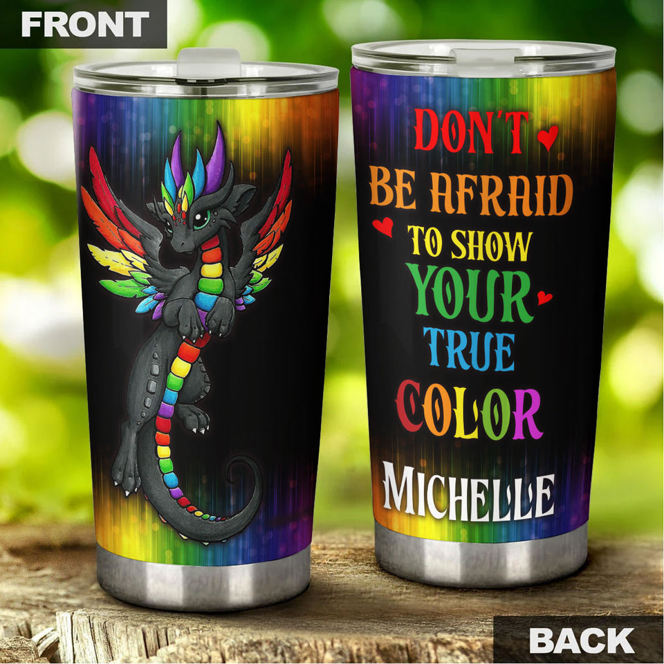 Camellia Persionalized LGBT Dragon Dont Afraid To Show Your True Color Stainless Steel Tumbler - Customized Double - Walled Insulation Travel Thermal Cup With Lid
