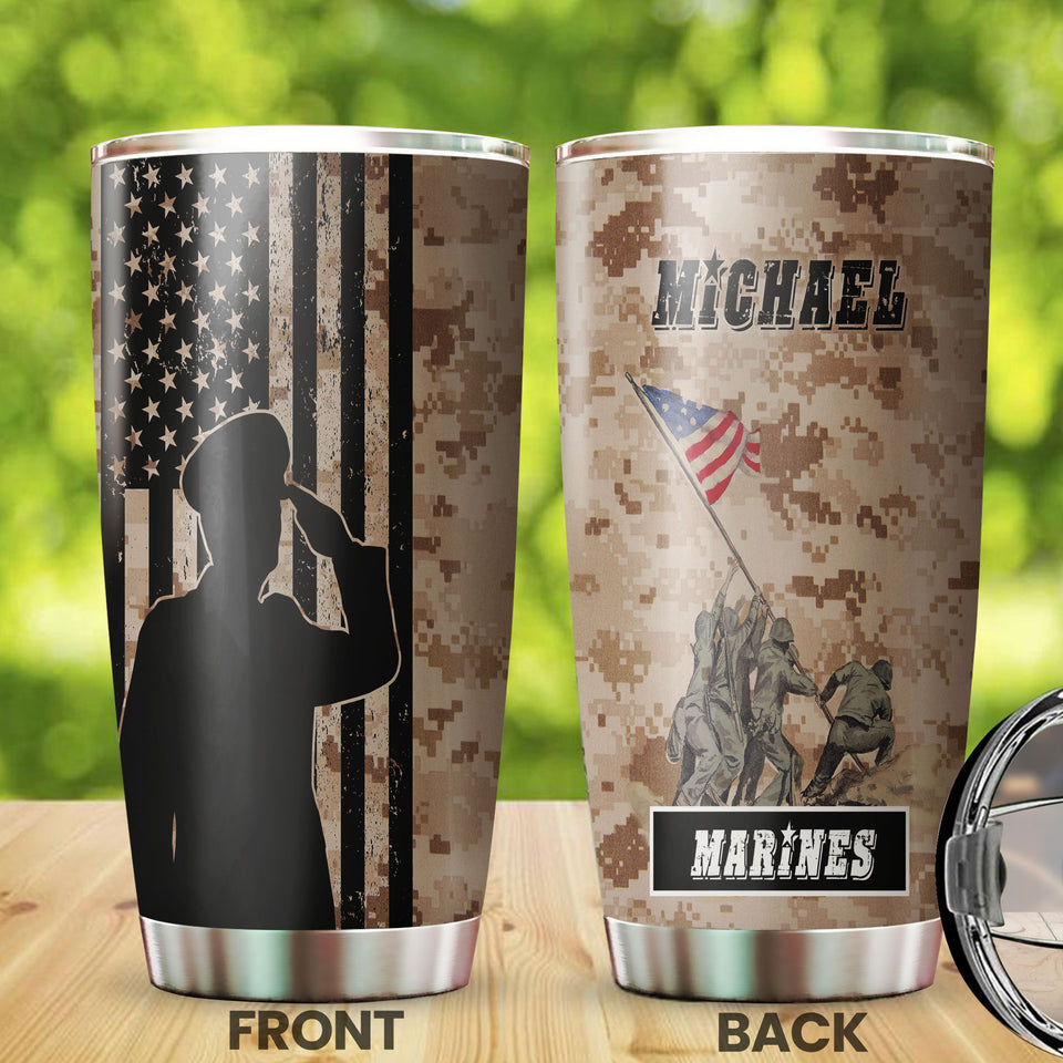 Camellia Personalized United States Marine Corps Stainless Steel Tumbler-Sweat-Proof Double Wall Travel Cup With Lid 03