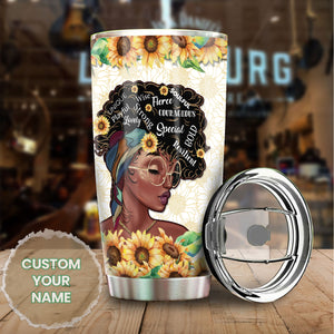 Camellia Personalized Black Women Sunflower Stainless Steel Tumbler - Double-Walled Insulation Vacumm Flask - Gift For Black Queen, International Women's Day, Hippie Girls