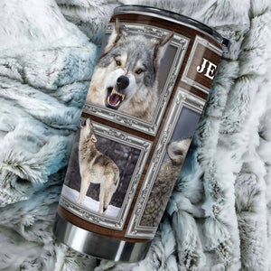 Camellia Personalized 3D Grey Wolf Picture Stainless Steel Tumbler - Customized Double-Walled Insulation Travel Thermal Cup With Lid
