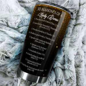 Camellia Personalized Black Woman 10 Markings Of A God Woman Stainless Steel Tumbler - Double-Walled Insulation Vacumm Flask - Gift For Black Queen, International Women's Day, Hippie Girls