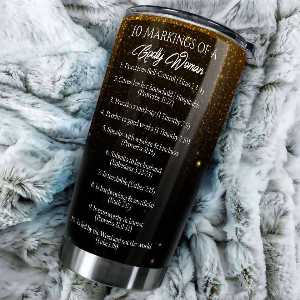 Camellia Personalized Black Woman 10 Markings Of A God Woman Stainless Steel Tumbler - Double-Walled Insulation Vacumm Flask - Gift For Black Queen, International Women's Day, Hippie Girls