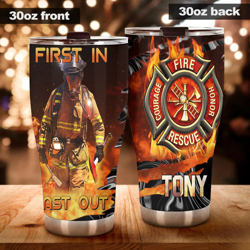 Camellia Personalized Firefighter First In Last Out Stainless Steel Tumbler-Double-Walled Insulation Gift For Firefighter Fireman 01