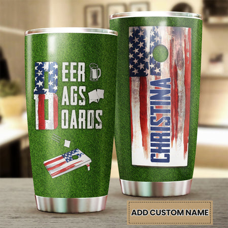 Camellia Personalized Beer Bag USA FLag Stainless Steel Tumbler - Double-Walled Insulation Vacumm Flask - Gift For Beer Lovers, International Beer's Day