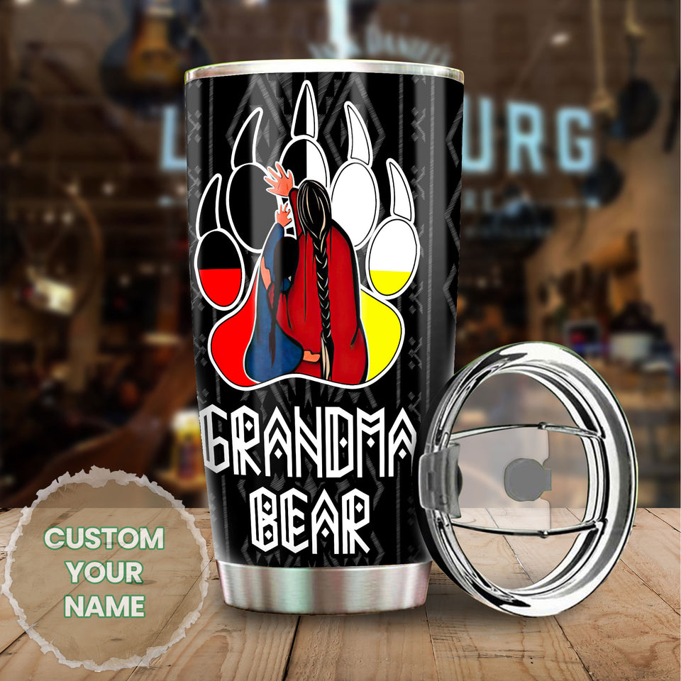 Camellia Personalized Grandma Bear Stainless Steel Tumbler-Double-Walled Insulation Cup With Lid Gift For Grandma