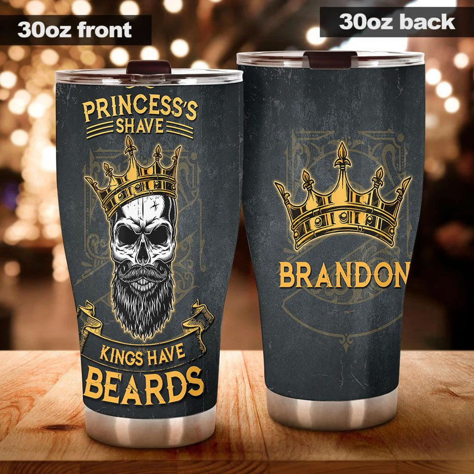 Camellia Persionalized 3D Skullcap Kings Have Beard Stainless Steel Tumbler - Customized Double - Walled Insulation Thermal Cup With Lid