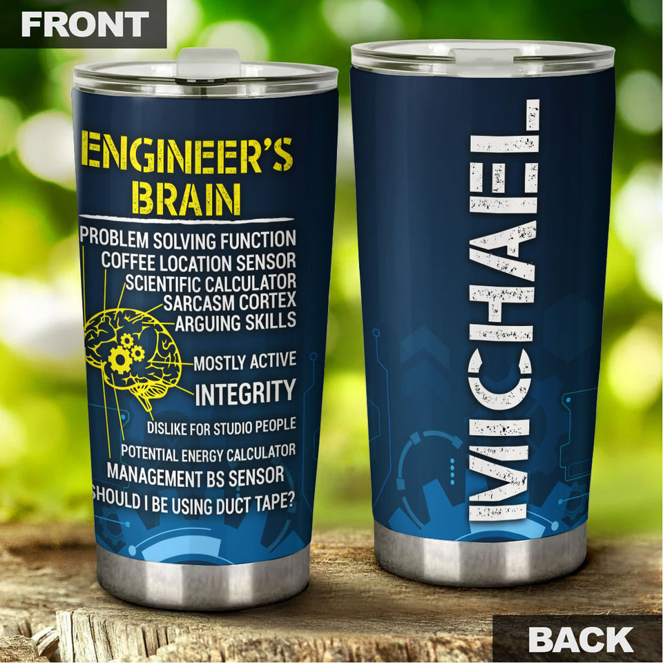 Camellia Personalized Engineer Brain Stainless Steel Tumbler - Customized Double-Walled Insulation Travel Thermal Cup With Lid Gift For Engineer